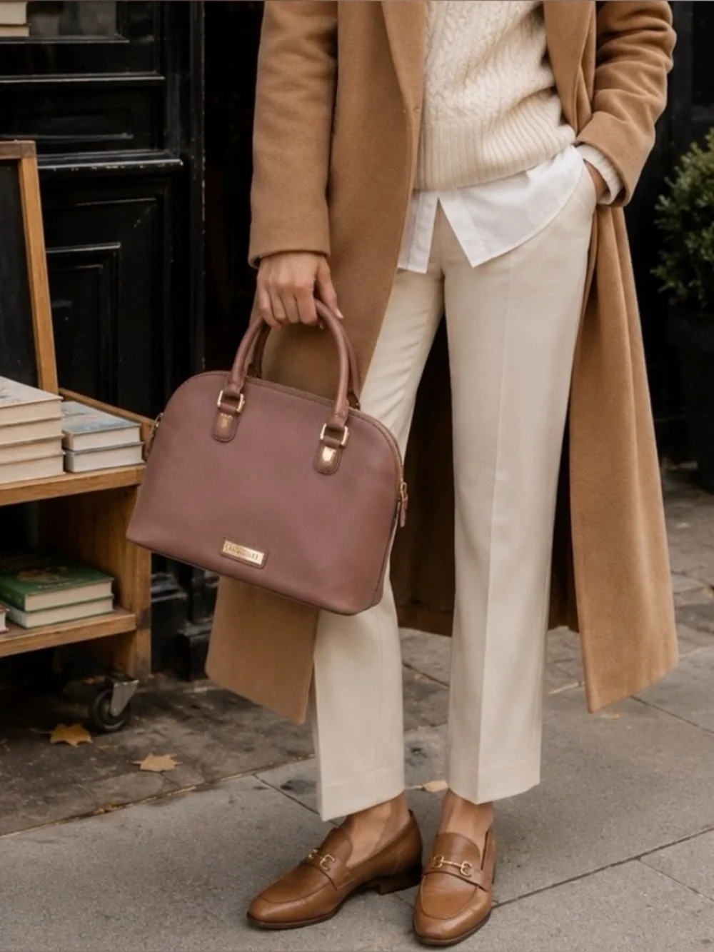 🔥 Joy & Iman Genuine Leather Satchel in Rich Cognac Brown With Gold Hardware